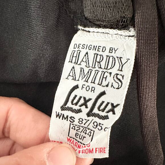 Lux Lux Designed by Hardy Amies England Designer Black Sheer Long Slip High Slit - Picture 12 of 14